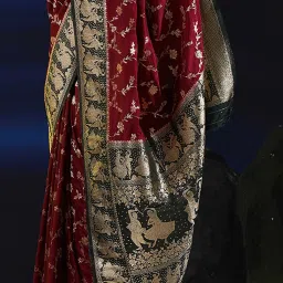 Saree Mall Maroon Woven Sarees With Unstitched Blouse image 5