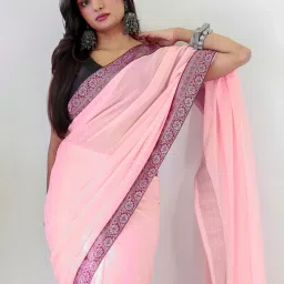 Saree Mall Pink Embellished Sarees With Unstitched Blouse image 5