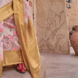 Saree Mall Beige Woven Sarees With Unstitched Blouse image 5