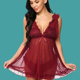 Ribald The Neech Women Self Design V-Neck Baby Doll With Matching Panty-picture-24