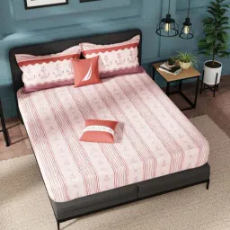 Nautica Fairwater Pink & Maroon 100% Cotton 160 TC King Bed Size With Pillow Covers-image-17