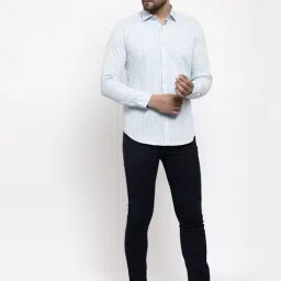 Jainish Blue Cotton Regular Fit Striped Shirt image 3