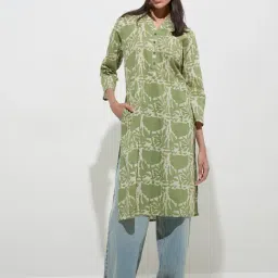 Utsa by Westside Green Abstract Pattern Cotton Straight Kurta-picture-24