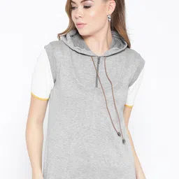 Belle Fille Women Grey Melange Solid Hooded Sweatshirt-picture-26
