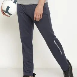 Octave Navy Melange Cotton Regular Fit Printed Trackpants-picture-31