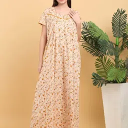 Sweet Dreams Light Yellow Cotton Floral Print Nighty-image-29