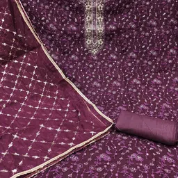 SAINOOR Floral Embroidered Beads And Stones Organza Unstitched Dress Material image 2