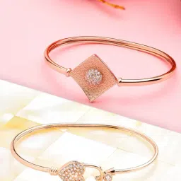 Zaveri Pearls Set Of 2 Rose Gold Cubic Zirconia Brass Kada Style Bracelets - ZPFK13457-picture-26