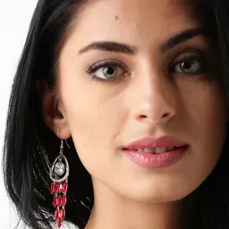 Jewels Galaxy Red Silver-Plated CZ Stone-Studded Handcrafted Drop Earrings image 3