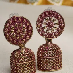 Moedbuille Handcrafted Meenakari Work Antique Floral Design Gold-Plated Filigree Jhumki Earrings-image-51