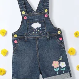 Nauti Nati Kids Blue Cotton Applique Dungaree-picture-27
