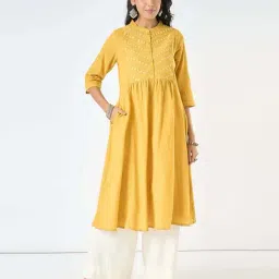Rangmanch By Pantaloons Yellow Regular Fit Embroidered Kurta-picture-40