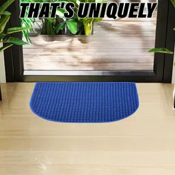 Kuber Industries Blue & White Dotted Woolen D-Shaped Anti-Skid Door Mat image 4