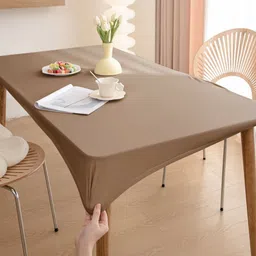 HOKIPO Brown Waterproof Non-Slip Stretch Fit 4-Seater Rectangle Table Cover-picture-49