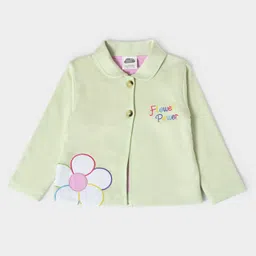 Mi Arcus 52% Cotton 46% Polyester 2% Elastane Lining 100% Cotton Full Sleeves  Floral Embroidered Winter Coat - Light Green-picture-10