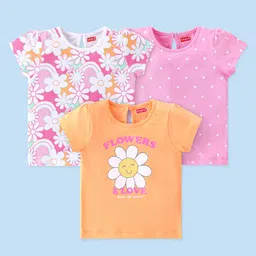 Babyhug Cotton Knit Half Sleeves Floral & Polka Dots Print T-Shirts Pack of 3 - Multicolour-picture-20