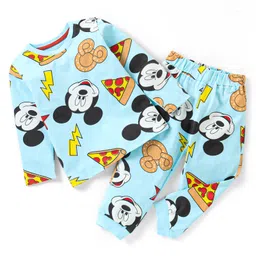 Babyhug Disney Single Jersey Full Sleeve Night Suit Mickey Mouse All Over Print - Light Blue-picture-19