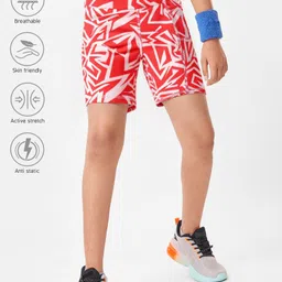 Pine Active Super Stretch Knee Length Cycling Shorts With Abstract Print - Red-picture-46