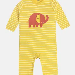 MINI KLUB Cotton Full Sleeves Striped Elephant Printed Romper - Yellow-picture-28