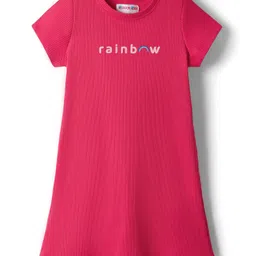 kookie kids india Kookie Kids Knit Half Sleeves T-Shirt Dress With Rainbow Text Print - Dark Pink-picture-13
