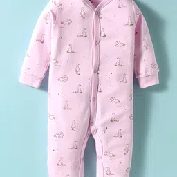 I Bears Interlock Knit Full Sleeves Front Open Romper with Bird Print - Pink-picture-22