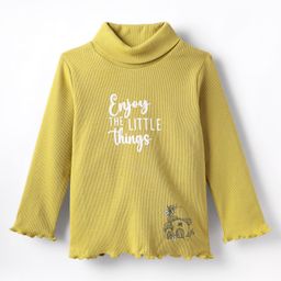 CUCUMBER Knitted Full Sleeves Turtle Neck T-Shirt With Enjoy The Little Things Text Print - Olive Green-picture-34