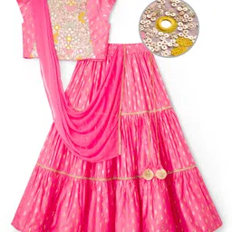 EARTHY TOUCH Viscose Woven Half Sleeves Choli Lehenga & Dupatta Set With Sequin & Mirror Embriodery - Pink-picture-26