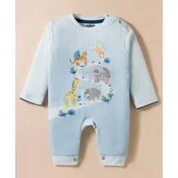 Mini Taurus Interlock Knit Full Sleeves Romper With Animal Print - Aqua Blue-picture-19