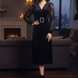 MARC LOUIS Floral Woollen Fit & Flare Midi Dress-picture-46