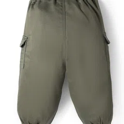 Olio Kids Cotton Woven Full Length Solid Trousers with Cargo Pants - Olive Green image 2