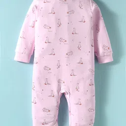 I Bears Interlock Knit Full Sleeves Front Open Romper with Bird Print - Pink image 2