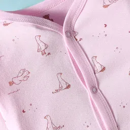 I Bears Interlock Knit Full Sleeves Front Open Romper with Bird Print - Pink image 3