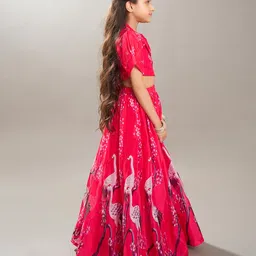 Bitiya By Bhama Silk Woven Half Sleeves Floral Printed Lehenga With Choli - Pink image 4