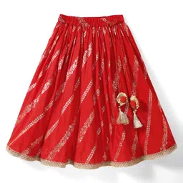 Babyhug Woven Half Sleeves Lehenga Choli & Dupatta Set With Floral Embroidery - Red image 4