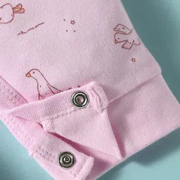 I Bears Interlock Knit Full Sleeves Front Open Romper with Bird Print - Pink image 4