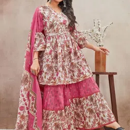 SZN Floral Printed Kurta With Sharara & Dupatta-picture-30