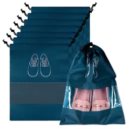 Aura Navy Blue 8 Pieces Printed Water Resistant Shoes Organisers With Transparent Window-image-65