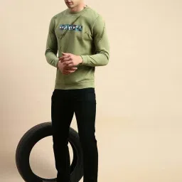 showoffff SHOWOFF Green Cotton Slim Fit Printed Sweatshirt image 5