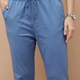 Code by Lifestyle Blue Cotton Plain Pant image 5