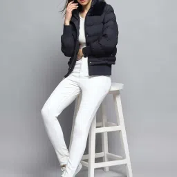 Monte Carlo Women's Navy Blue Self Design Collar Neck Full Sleeve Jacket image 5