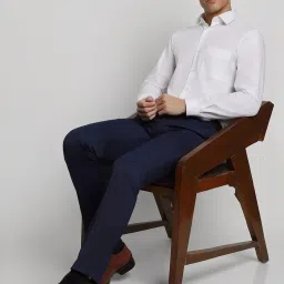 Peter England Navy Slim Fit Self Pattern Trousers image 5