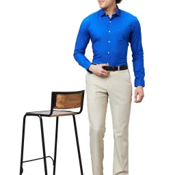 Park Avenue Light Brown Regular Fit Check Flat Front Trousers image 5