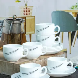 Cello White Opalware Cup & Saucer - Set of 6 image 5