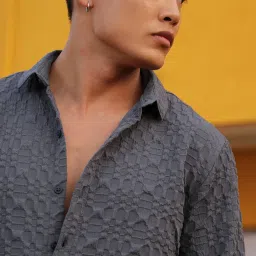 Campus Sutra Grey Regular Fit Self Pattern Shirt image 5