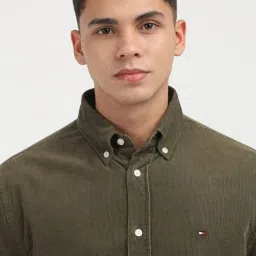Tommy Hilfiger Army Green Cotton Regular Fit Texture Shirt image 5