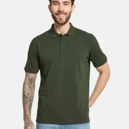 Octave Olive Cotton Regular Fit Polo T-Shirt-picture-12