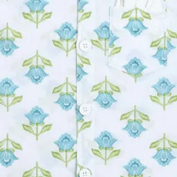 The Magic Wand Kids Turquoise Blue & White Cotton Floral Print Full Sleeves Kurta Set image 5