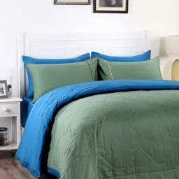 Maspar Vincent Green & Blue Cotton 120 TC Bed Linen Set-image-53