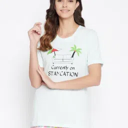 Clovia Light Blue Graphic Print T-Shirt-picture-28