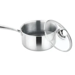 Prabha Stainless Steel Silver Tri-Ply Hexa Cube Sauce Pan, Included Lid Non Stick Coating - 16cm, 2L-image-28